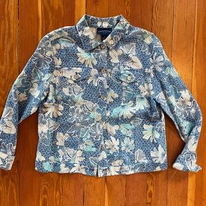 Charter Club 100% Linen Light Floral Print Jacket Sz Petite Med